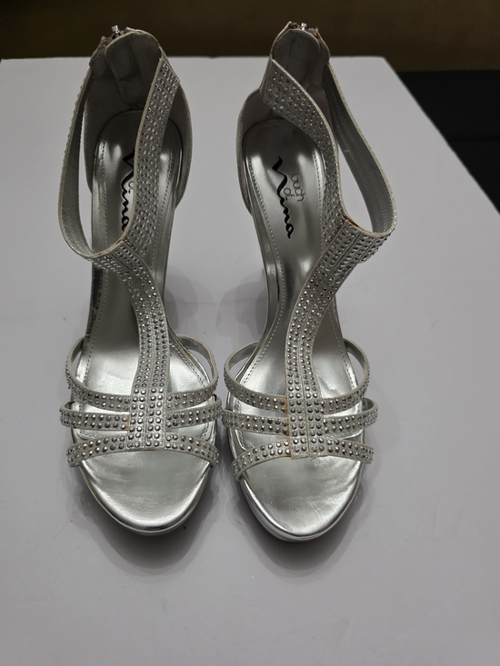 Vera Wang Shoes - Vera Wang Silver Crystal T-Strap Evening Heels